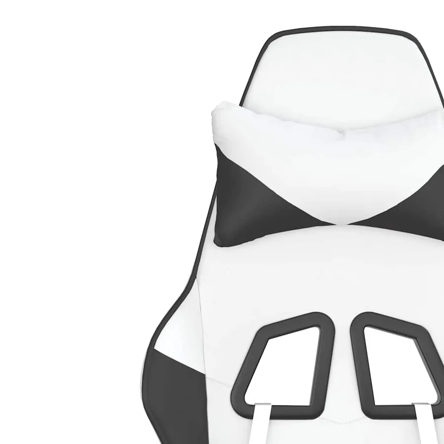 Chaise de jeu de massage avec repose-pied Blanc&Noir Similicuir - 12