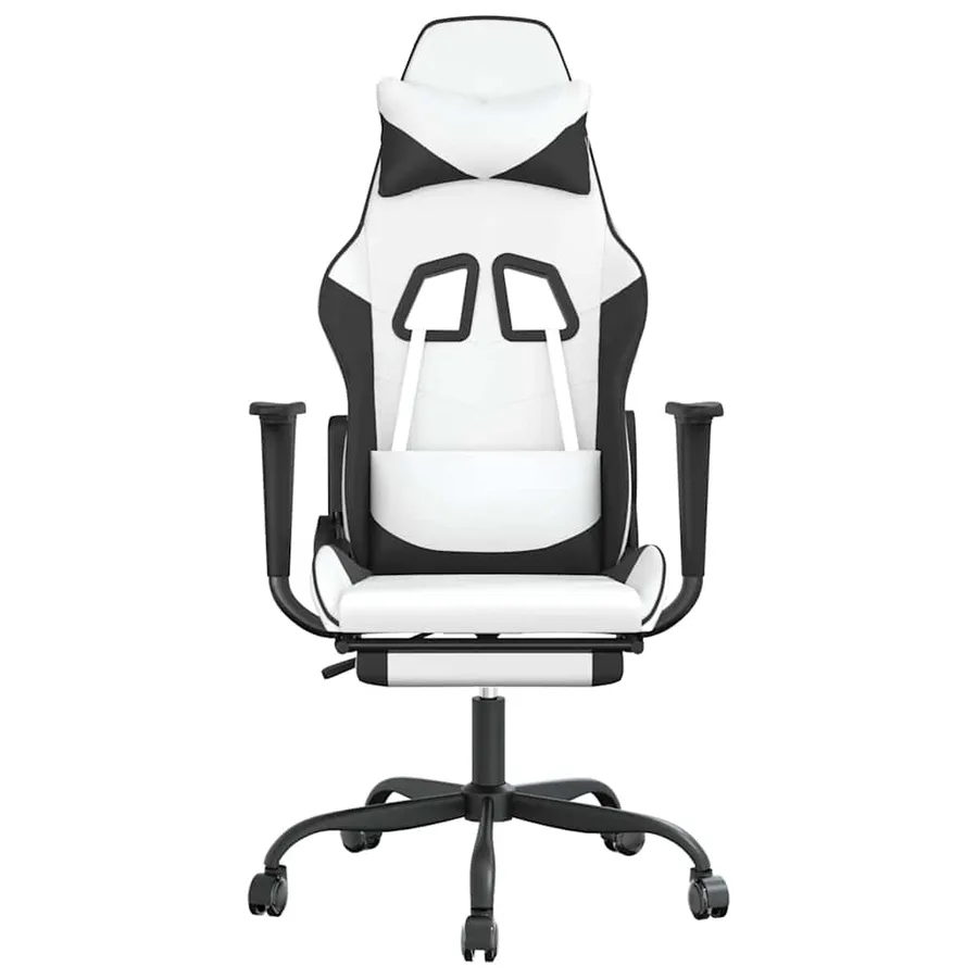 Chaise de jeu de massage avec repose-pied Blanc&Noir Similicuir - 4