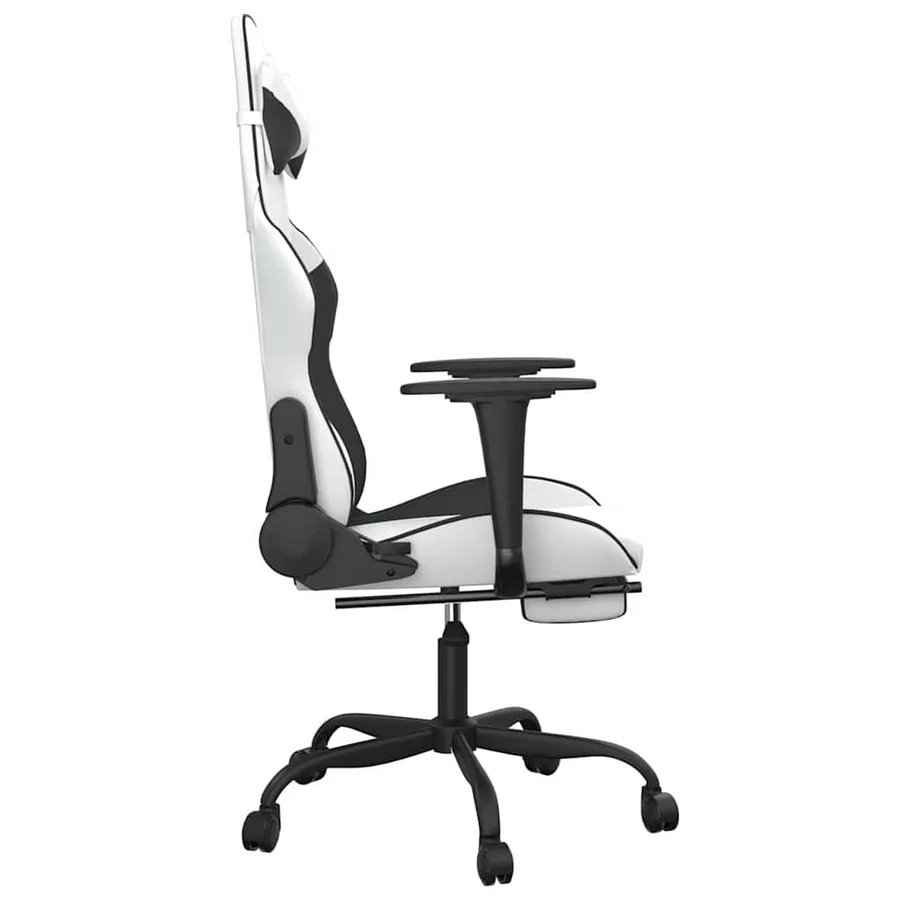 Chaise de jeu de massage avec repose-pied Blanc&Noir Similicuir - 5