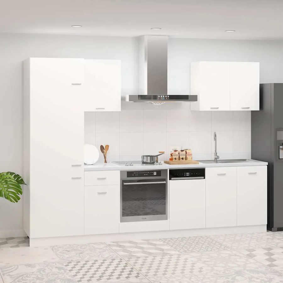Ensemble de 7 meubles de cuisine "Lyon" en bois d'ingénierie blanc