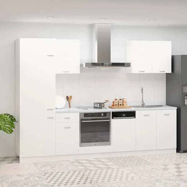 Ensemble de 7 meubles de cuisine "Lyon" en bois d'ingénierie blanc