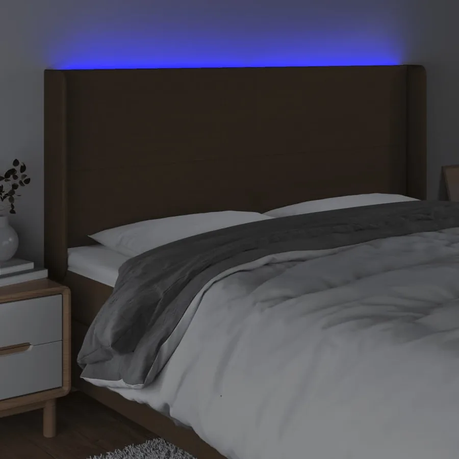 Tête de lit à LED Marron foncé 163x16x118/128 cm Tissu - 4