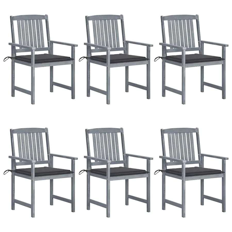 Chaises de jardin et coussins lot de 6 Bois acacia massif Gris
