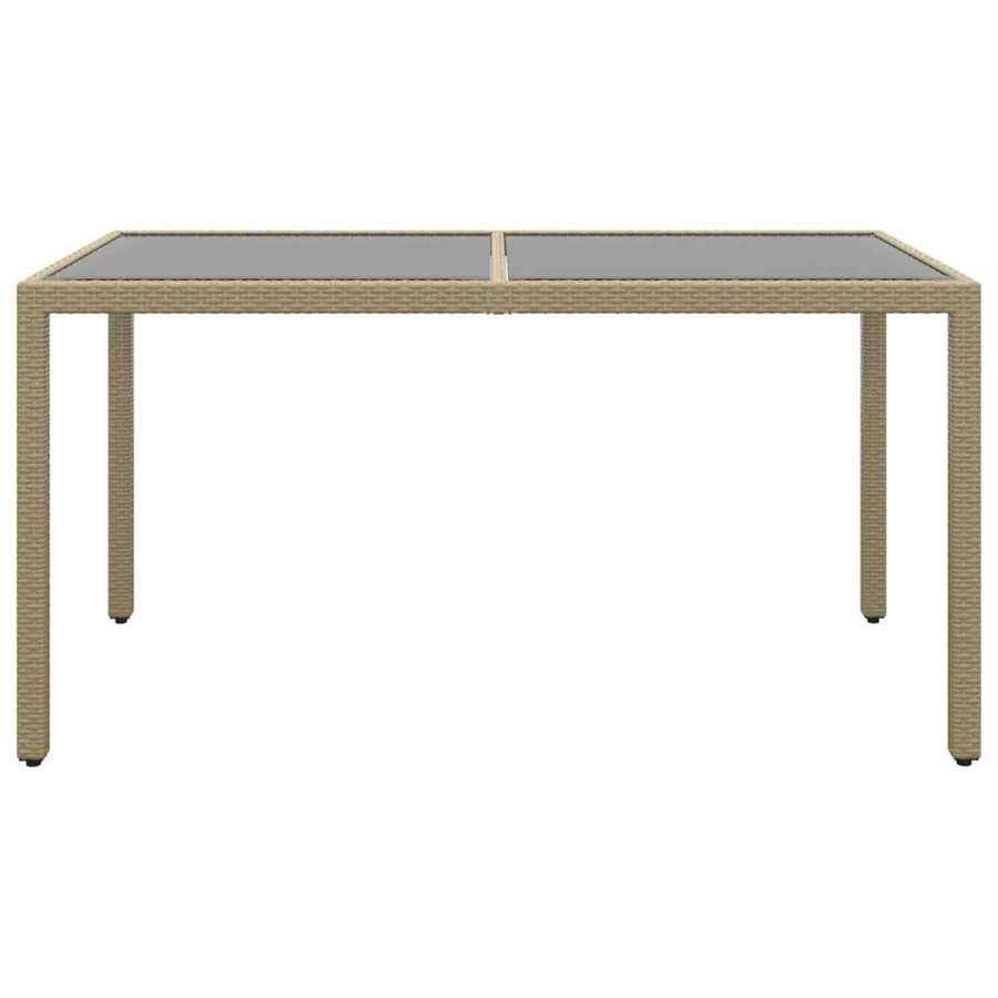 Table de jardin 150x90x75 cm Verre trempé/résine tressée Beige - 2