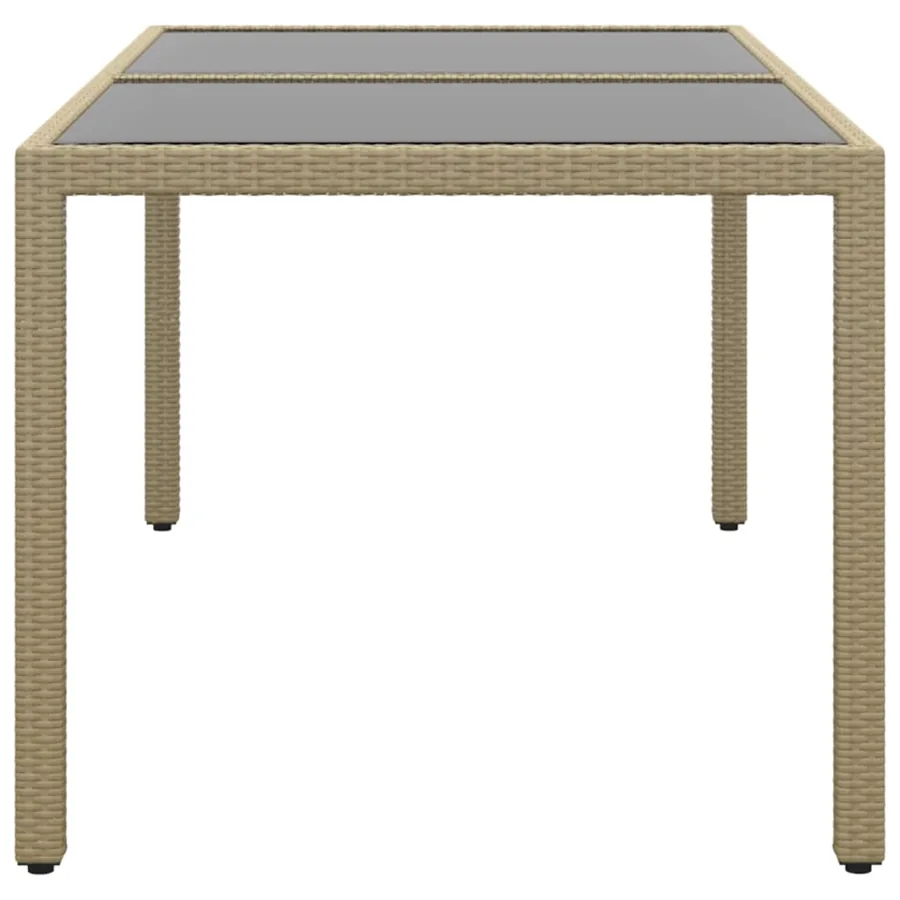 Table de jardin 150x90x75 cm Verre trempé/résine tressée Beige - 3