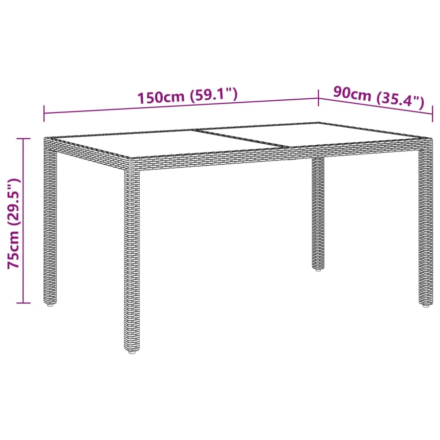 Table de jardin 150x90x75 cm Verre trempé/résine tressée Beige - 5