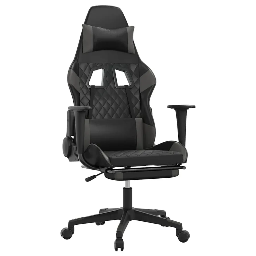 Chaise de jeu de massage avec repose-pied Noir&Gris Similicuir - 2
