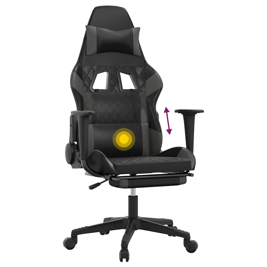 Chaise de jeu de massage avec repose-pied Noir&Gris Similicuir - 8