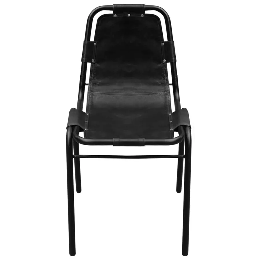 Chaises à manger lot de 2 noir cuir véritable - 3