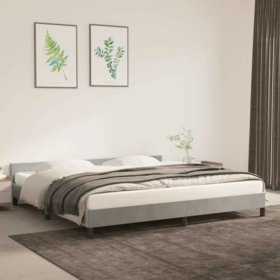 Cadre de lit sans matelas gris clair 200x200 cm velours