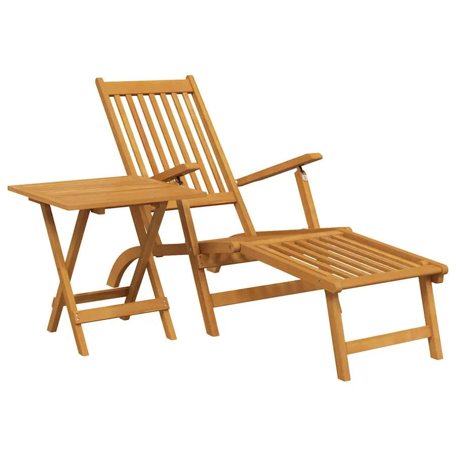 Chaise longue d'extérieur repose-pieds et table Acacia solide - 2