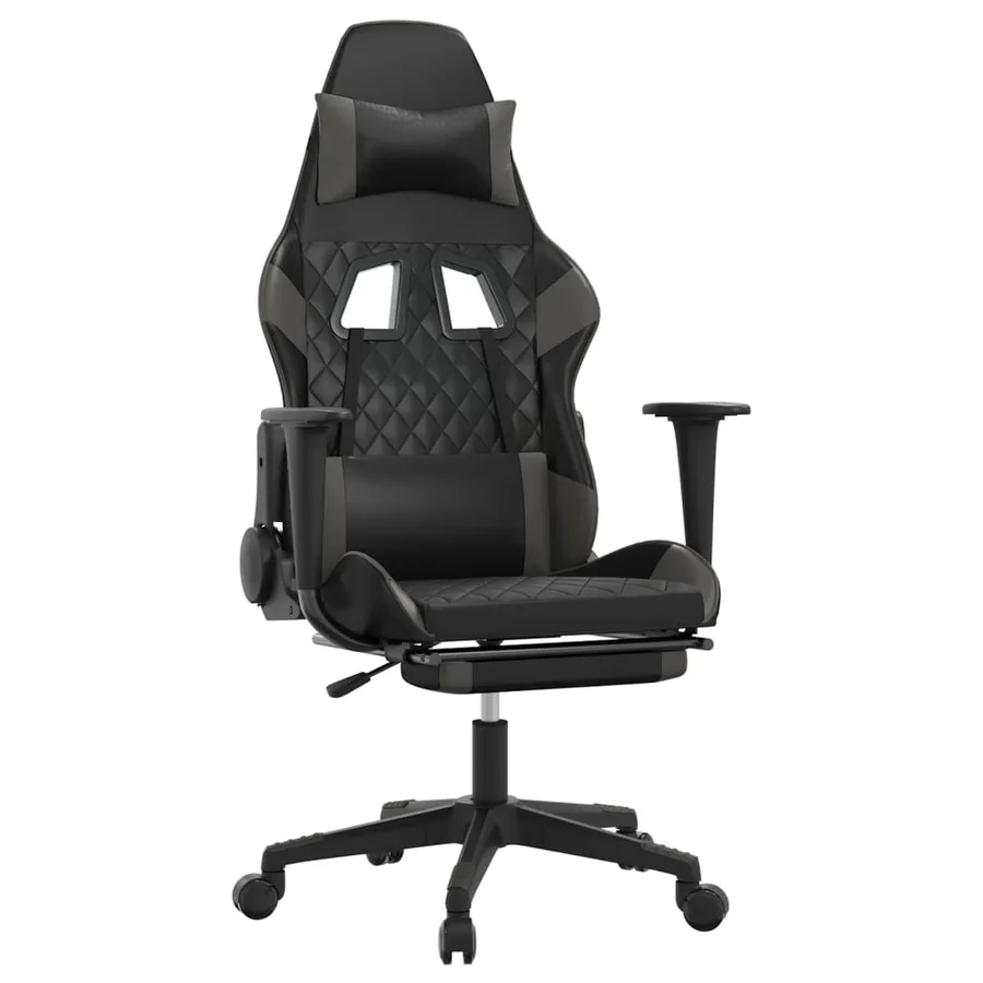Chaise de jeu avec repose-pied Noir et gris Similicuir - 2