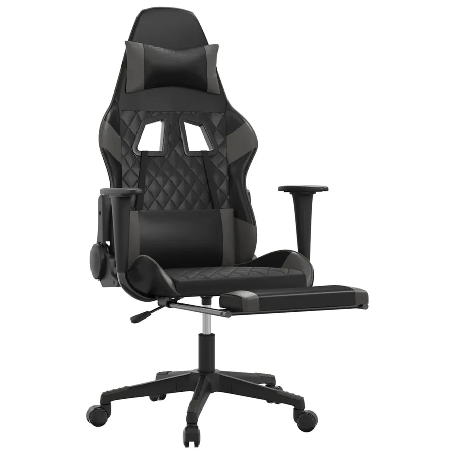 Chaise de jeu avec repose-pied Noir et gris Similicuir - 6
