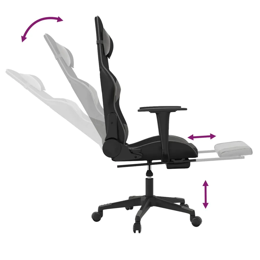 Chaise de jeu avec repose-pied Noir et gris Similicuir - 7