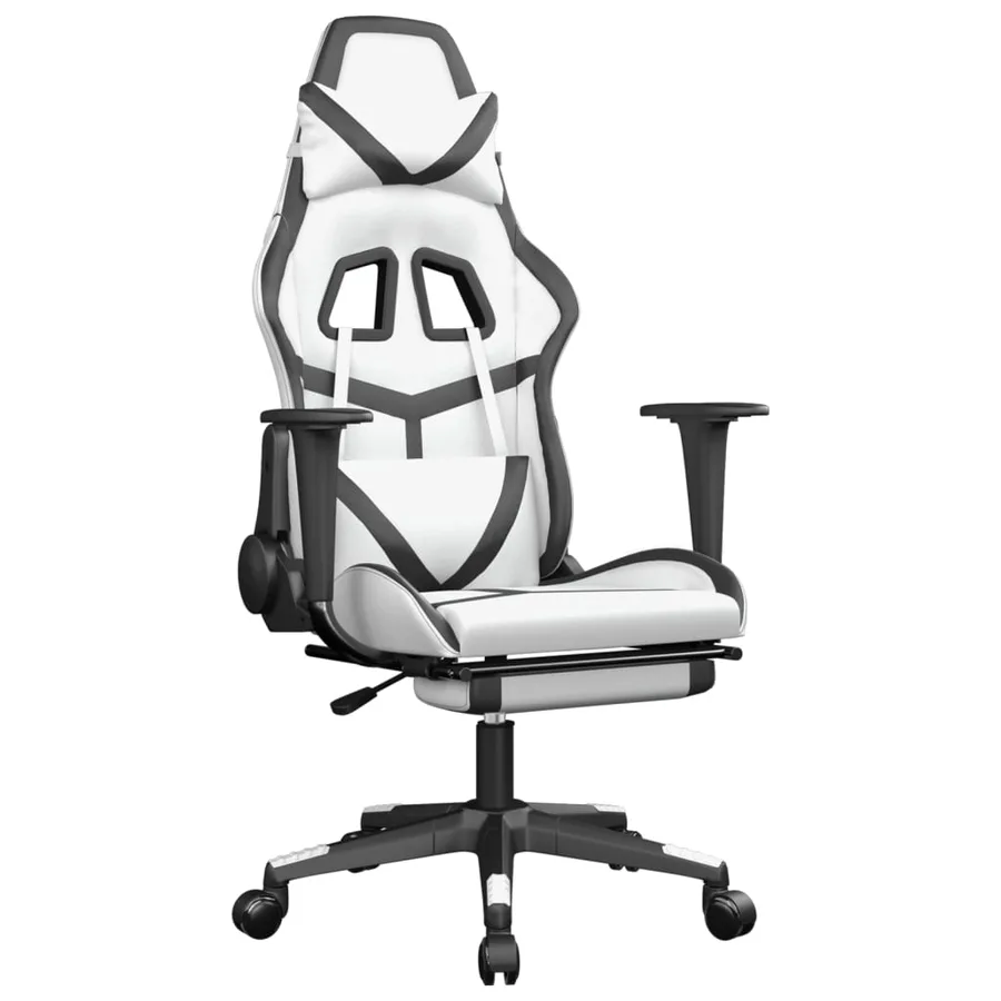Chaise de jeu avec repose-pied Blanc et noir Similicuir - 2