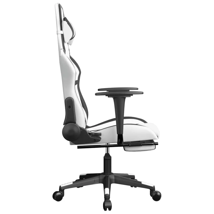 Chaise de jeu avec repose-pied Blanc et noir Similicuir - 4