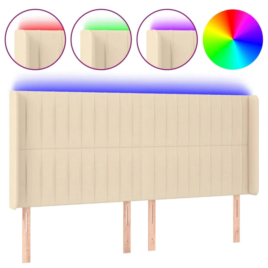 Tête de lit à LED Crème 163x16x118/128 cm Tissu - 2