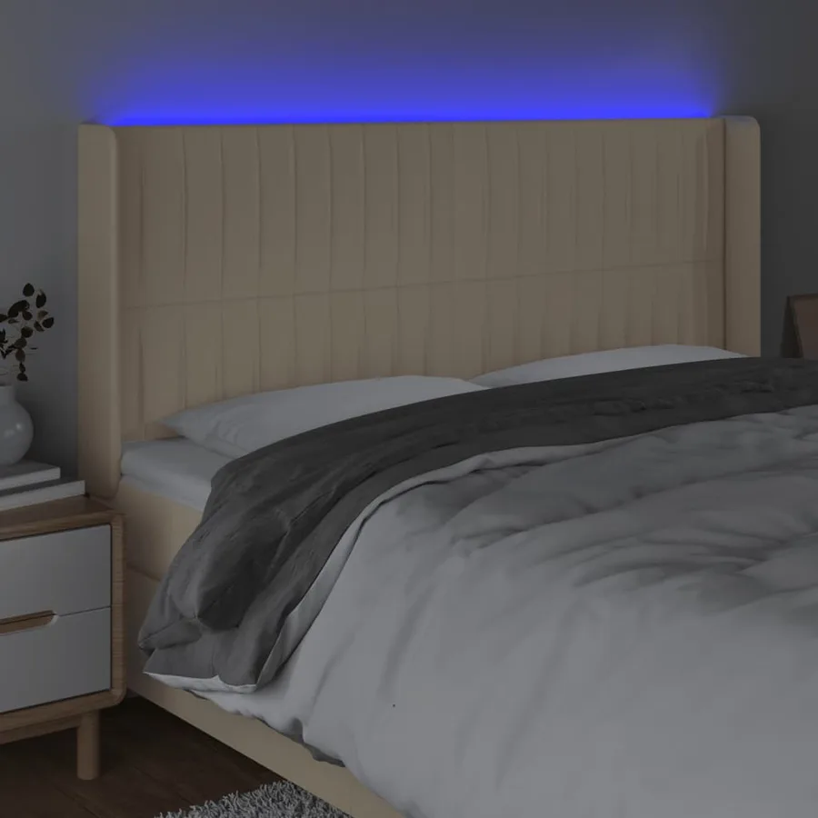 Tête de lit à LED Crème 163x16x118/128 cm Tissu - 4
