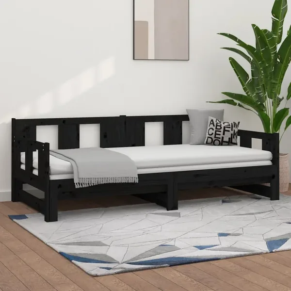 Lit coulissant sans matelas noir bois de pin massif