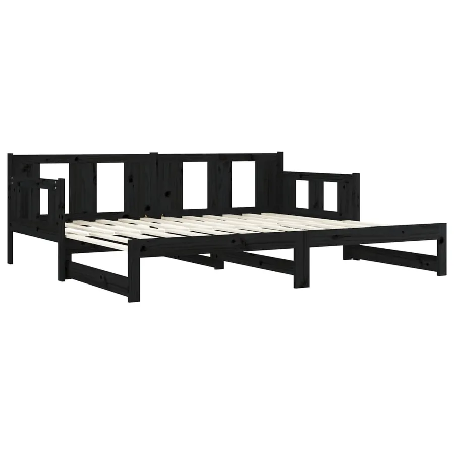 Lit coulissant sans matelas noir bois de pin massif - 10