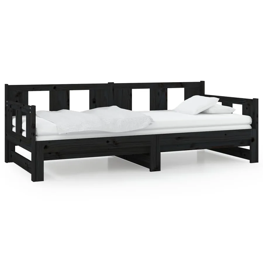 Lit coulissant sans matelas noir bois de pin massif - 2