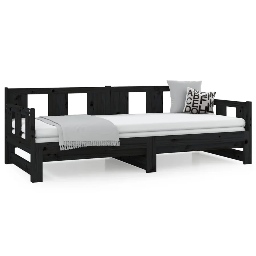 Lit coulissant sans matelas noir bois de pin massif - 5