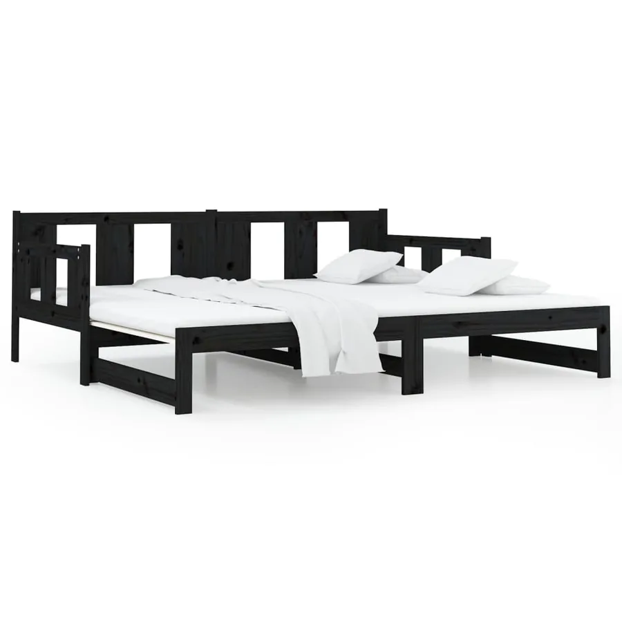 Lit coulissant sans matelas noir bois de pin massif - 6