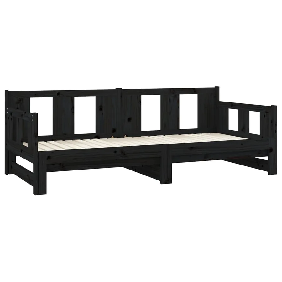 Lit coulissant sans matelas noir bois de pin massif - 7