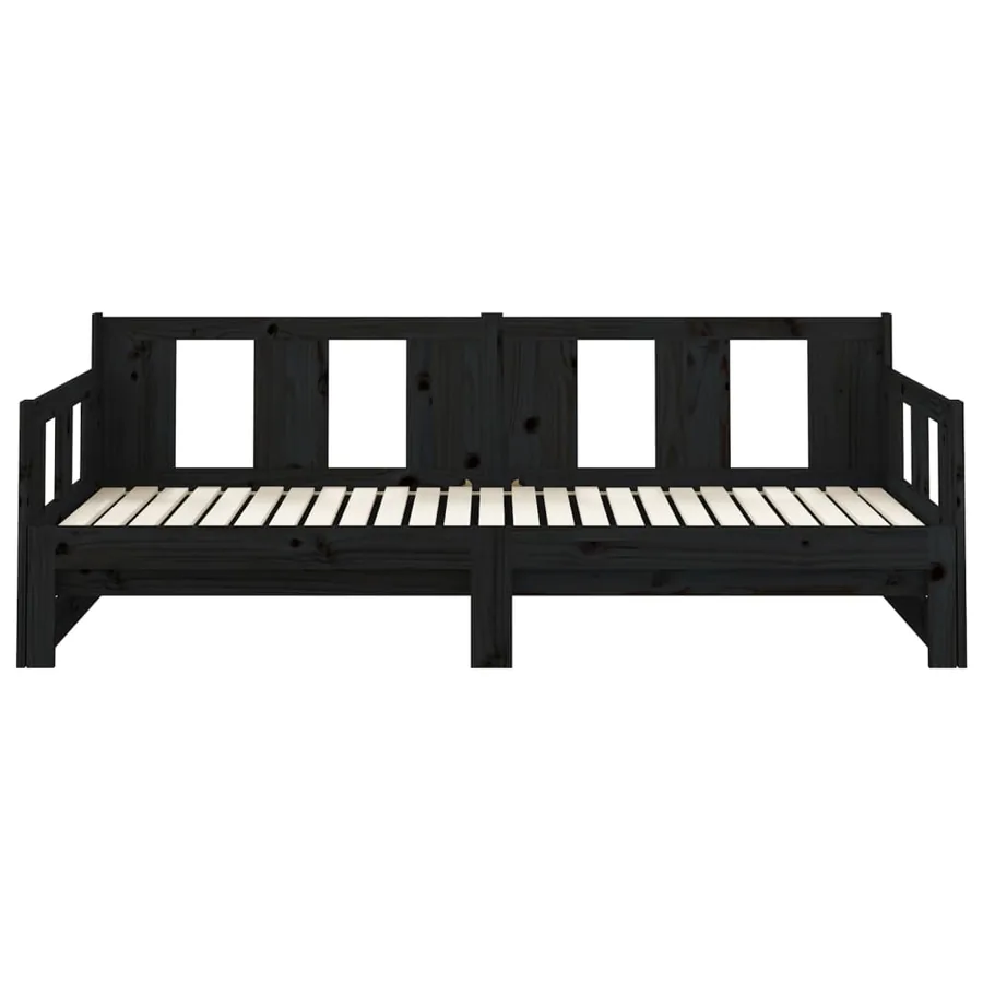 Lit coulissant sans matelas noir bois de pin massif - 8