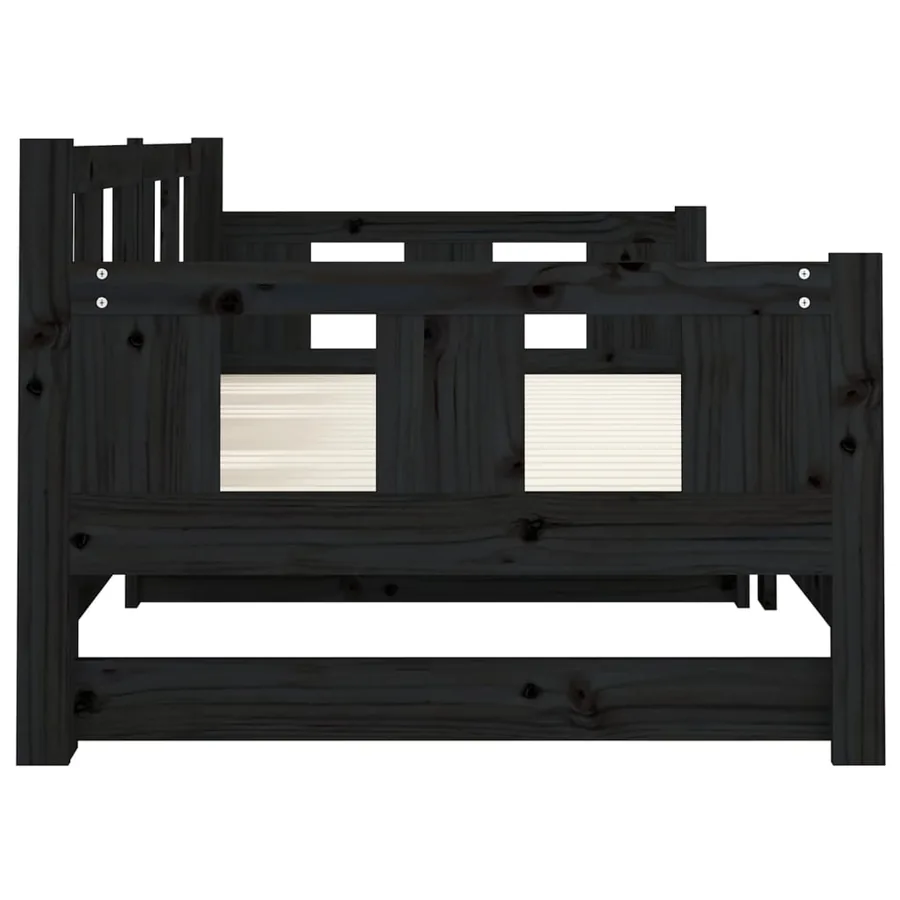 Lit coulissant sans matelas noir bois de pin massif - 9