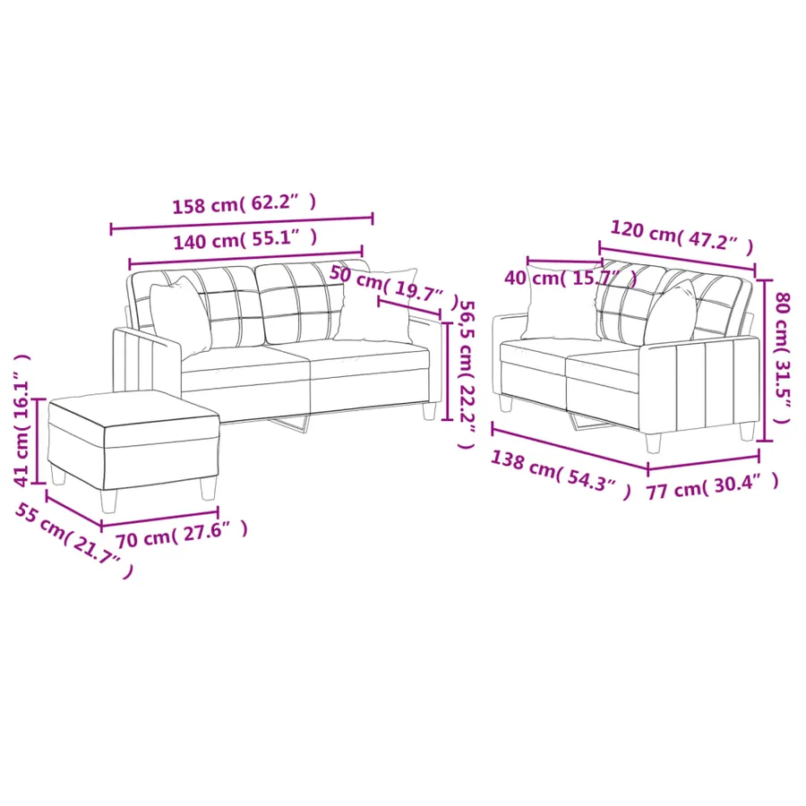 Ensemble de canapés 3 pcs avec coussins noir similicuir - 11
