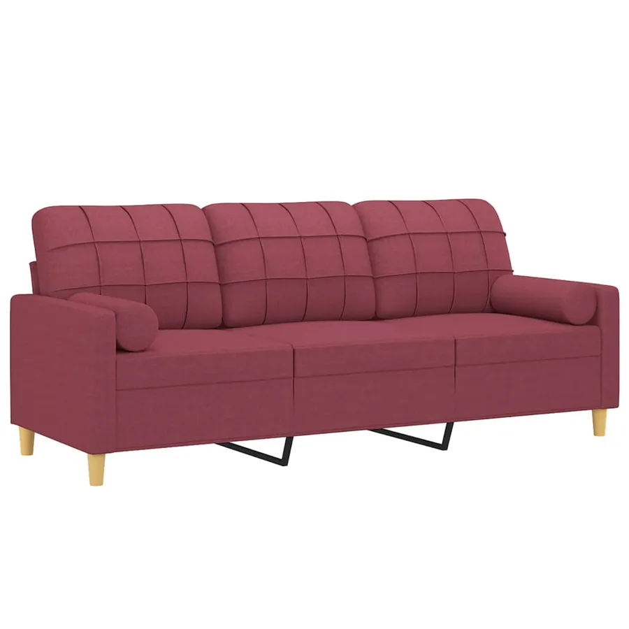 Canapé 3 places avec oreillers décoratifs bordeaux 180 cm tissu - 3