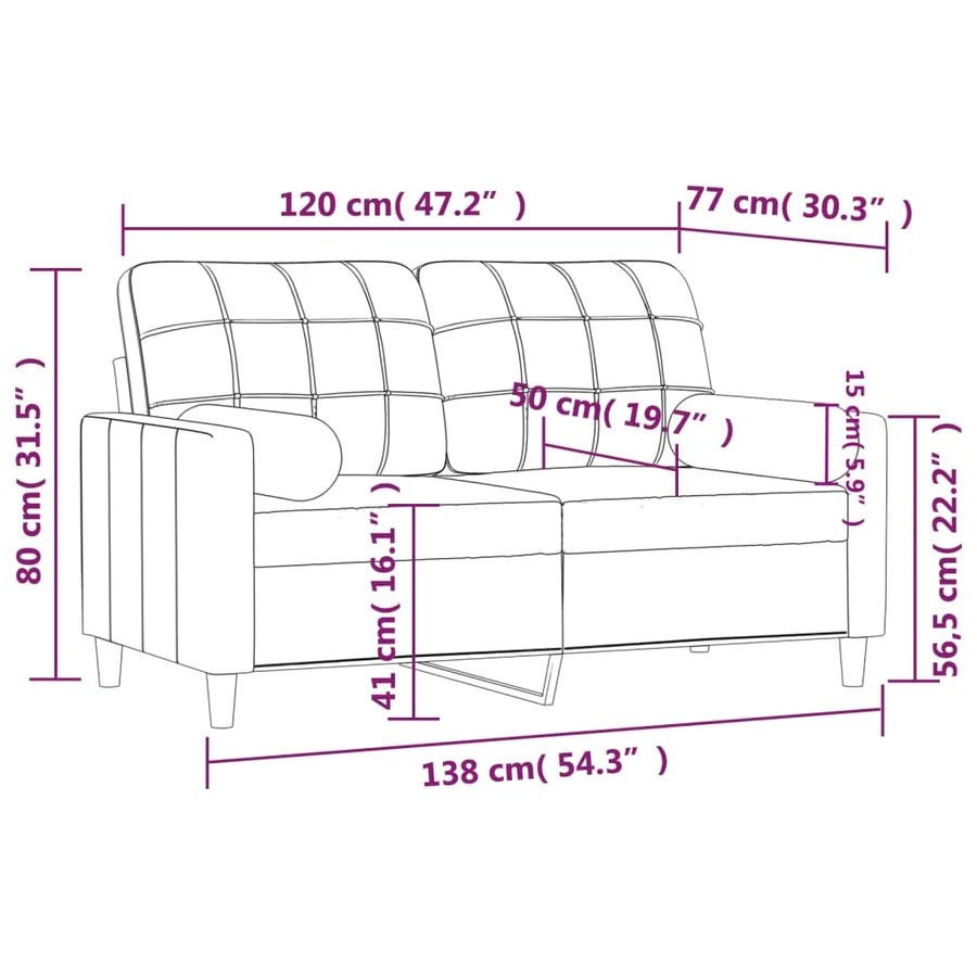 Canapé 2 places avec oreillers bordeaux 120 cm tissu - 8