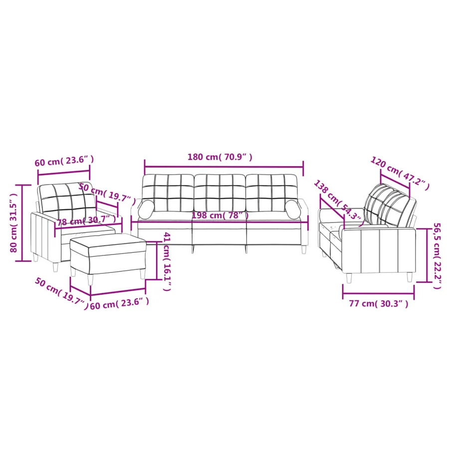 Ensemble de canapés 4 pcs avec coussins marron tissu - 12