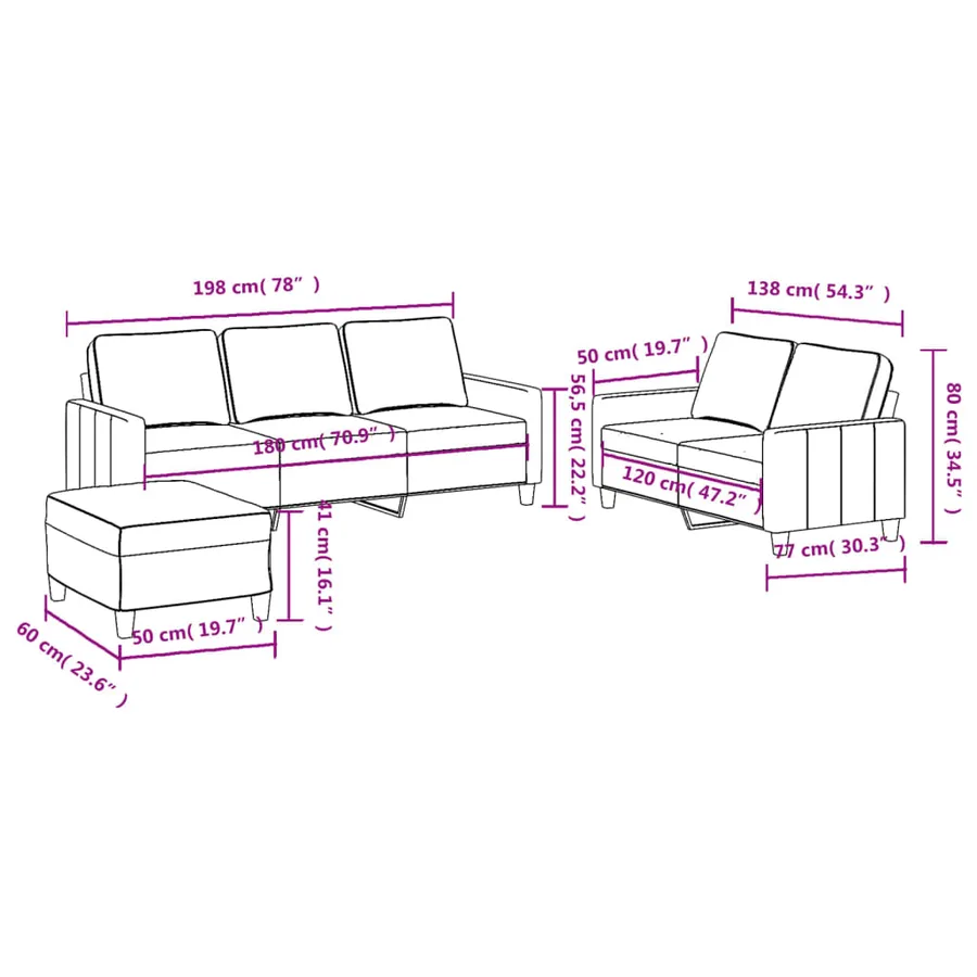 Ensemble de canapés 3 pcs avec coussins Taupe Tissu - 7
