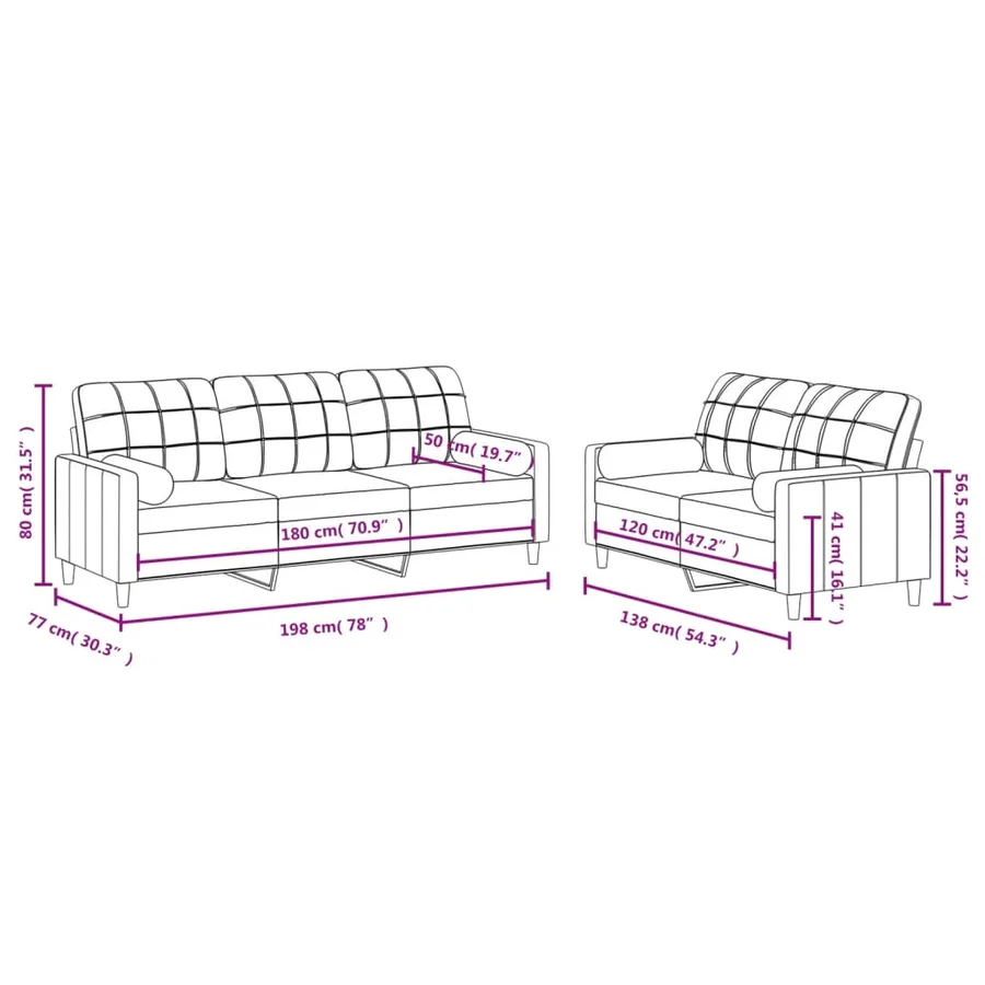 Ensemble de canapés 2 pcs avec coussins jaune clair tissu - 8