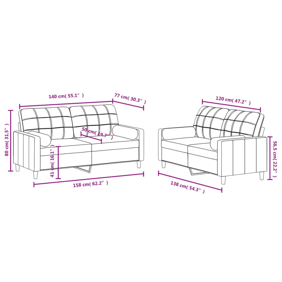 Ensemble de canapés 2 pcs avec coussins jaune clair tissu - 8