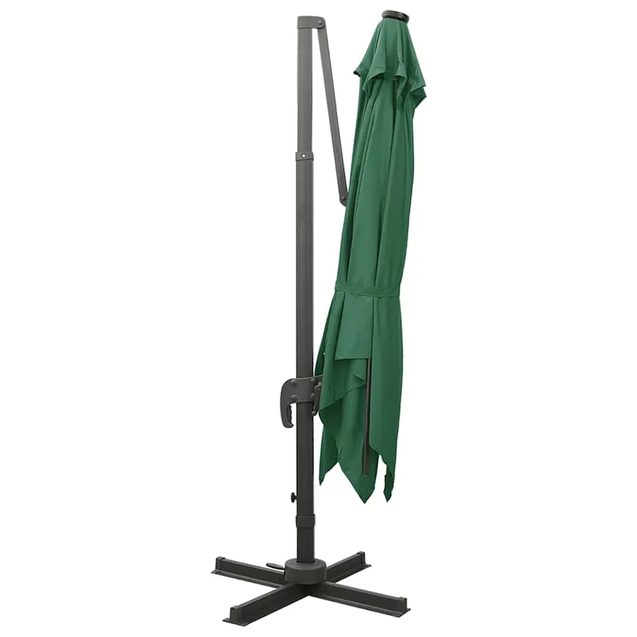 Parasol de jardin en porte-à-faux et mât et lumières LED vert - 3