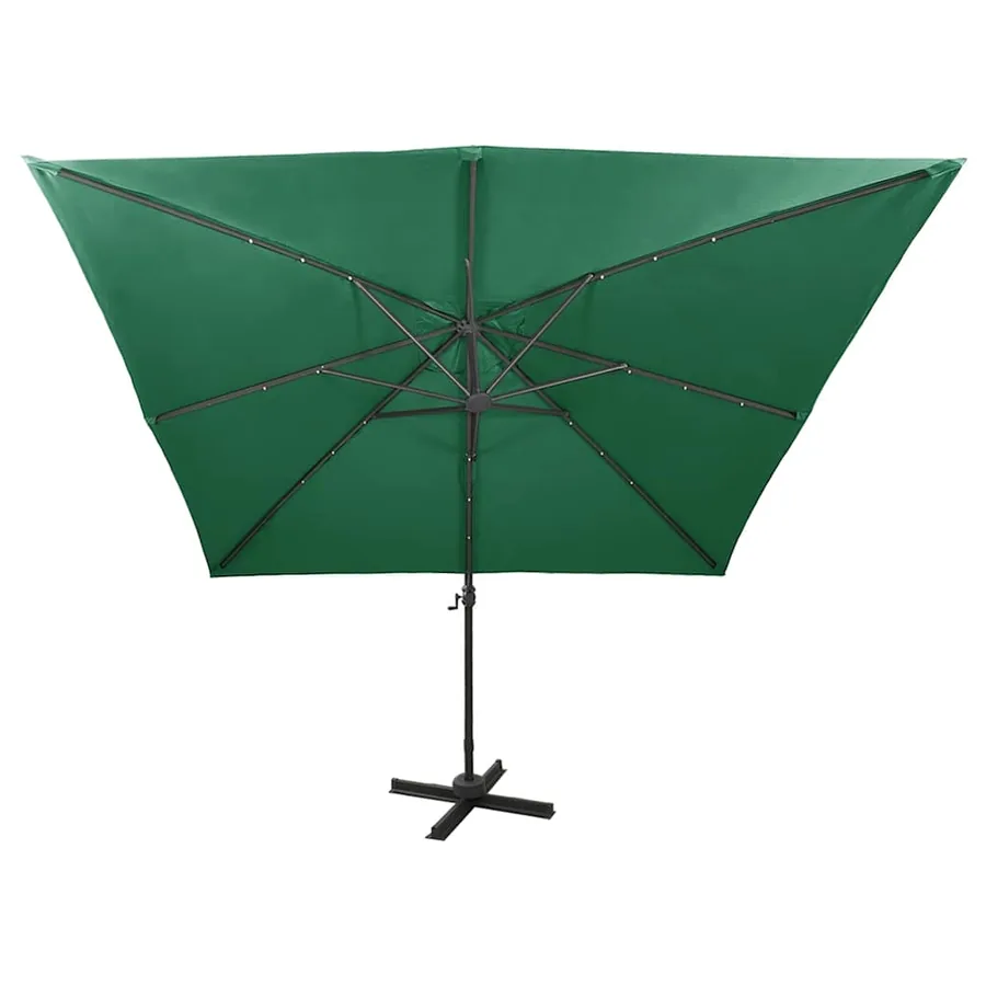 Parasol de jardin en porte-à-faux et mât et lumières LED vert - 4