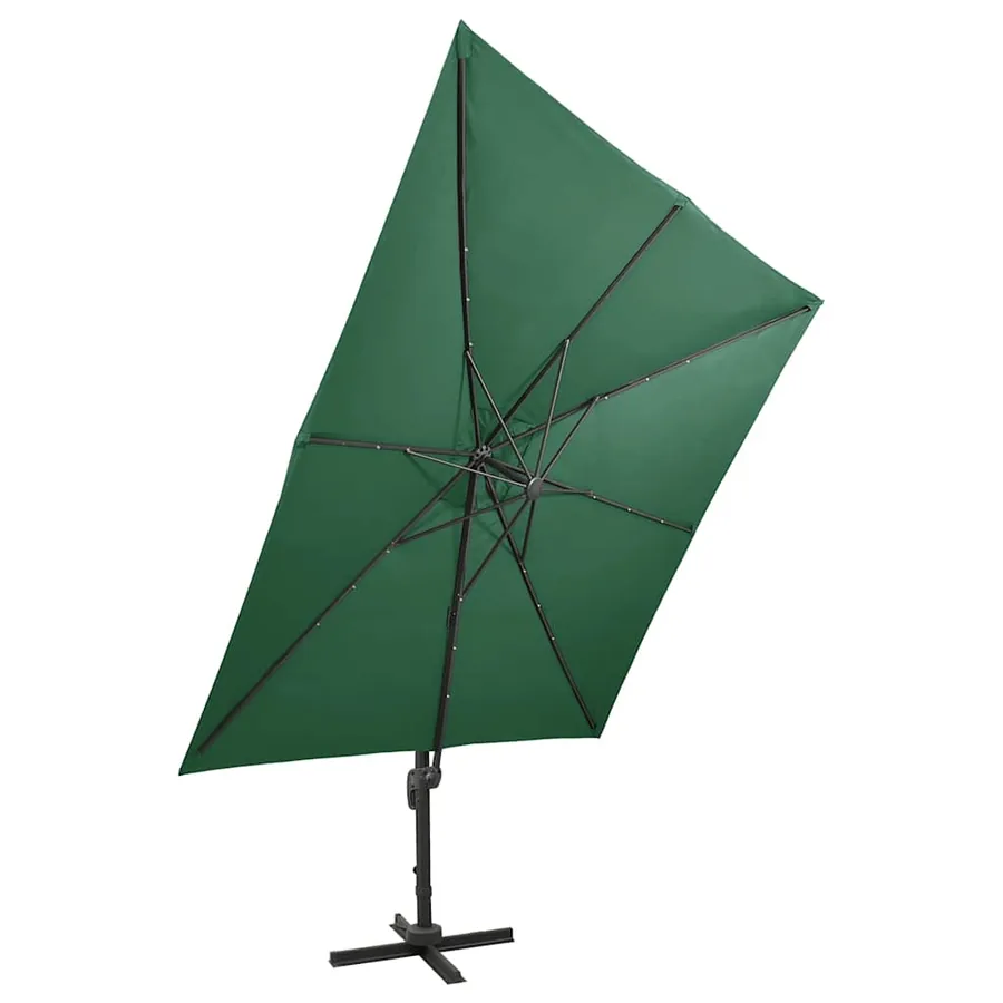 Parasol de jardin en porte-à-faux et mât et lumières LED vert - 7