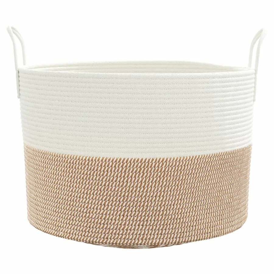 Panier de rangement marron et blanc Ø51x33 cm coton - 4