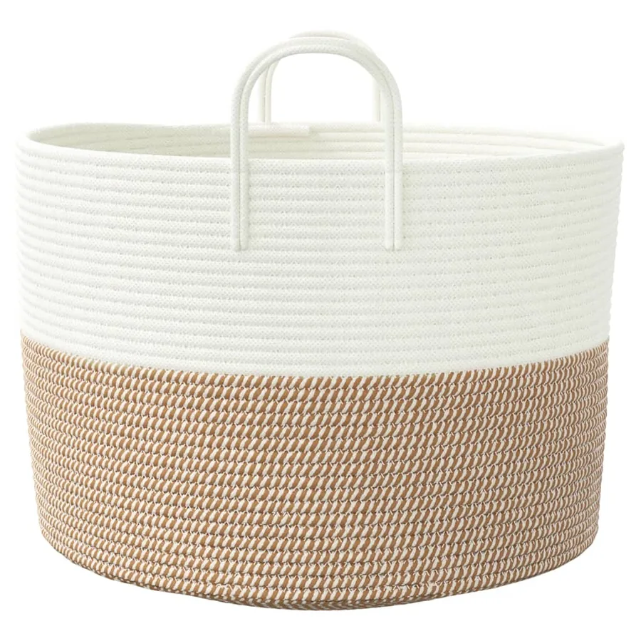 Panier de rangement marron et blanc Ø51x33 cm coton - 5