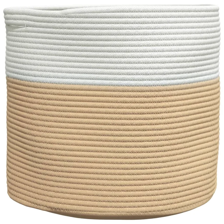 Panier de rangement beige et blanc Ø40x35 cm coton - 2