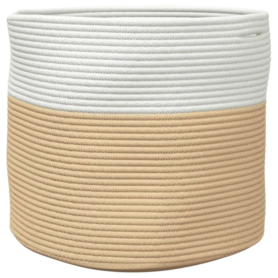 Panier de rangement beige et blanc Ø40x35 cm coton - 5