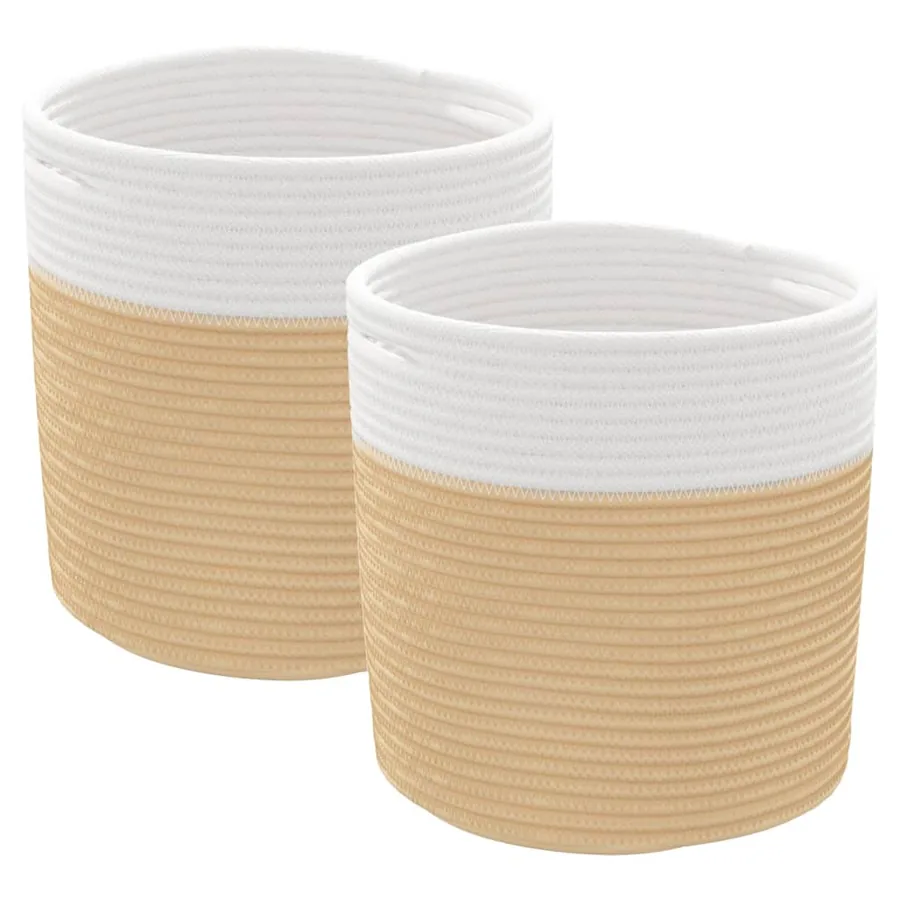 Paniers de rangement 2 pcs beige et blanc Ø28x28 cm coton - 2