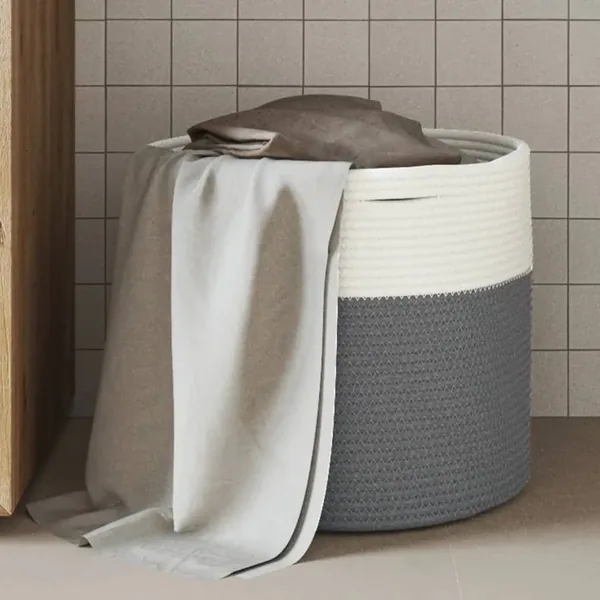 Panier de rangement gris et blanc Ø40x35 cm coton