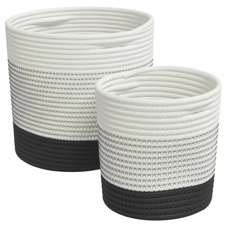 Paniers de rangement 2 pcs blanc et noir coton - 2