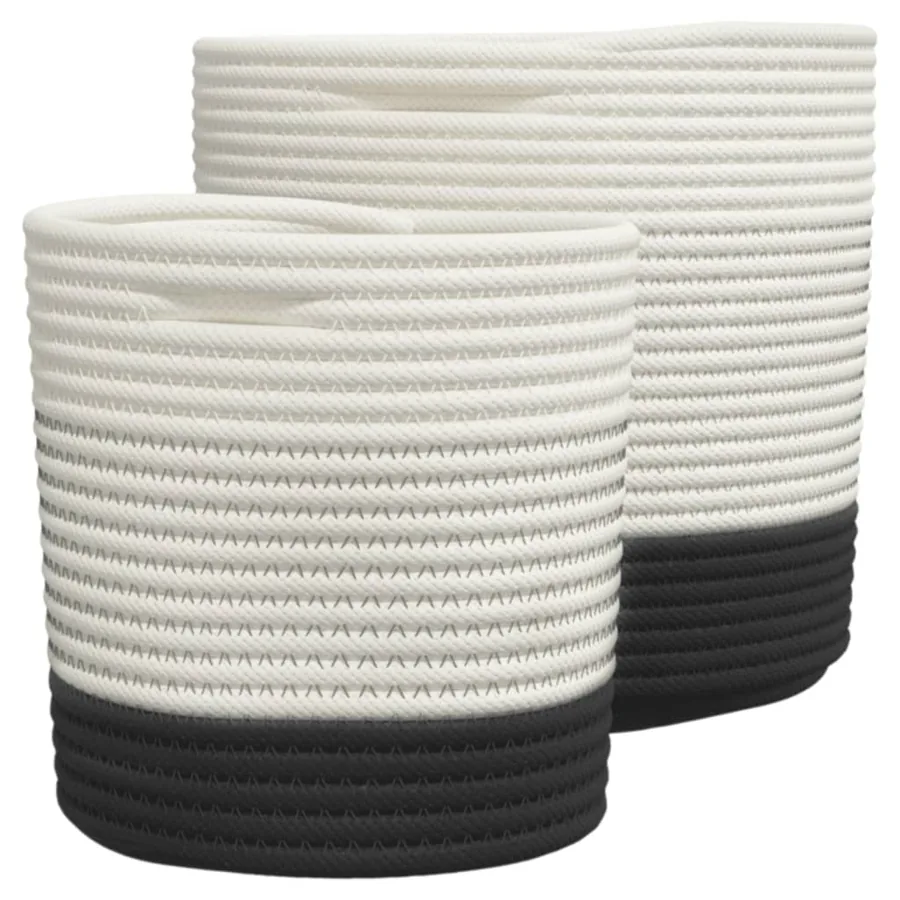 Paniers de rangement 2 pcs blanc et noir coton - 3