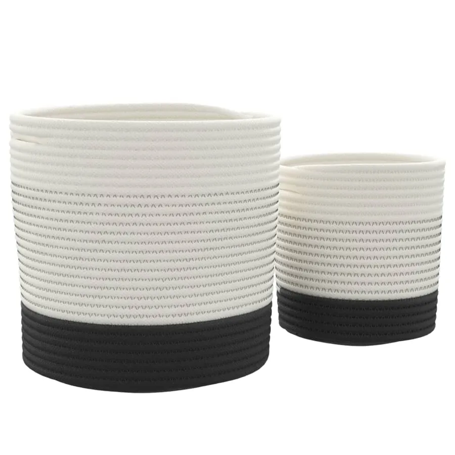 Paniers de rangement 2 pcs blanc et noir coton - 4