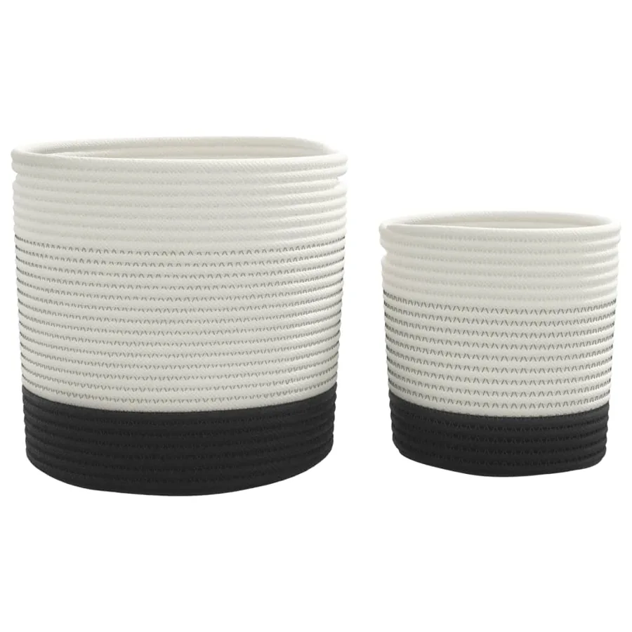 Paniers de rangement 2 pcs blanc et noir coton - 5